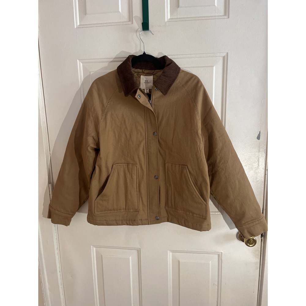 Thread & Supply Jacket Women L Tan Khaki Short Barn Corduroy Collar Quilted Coat